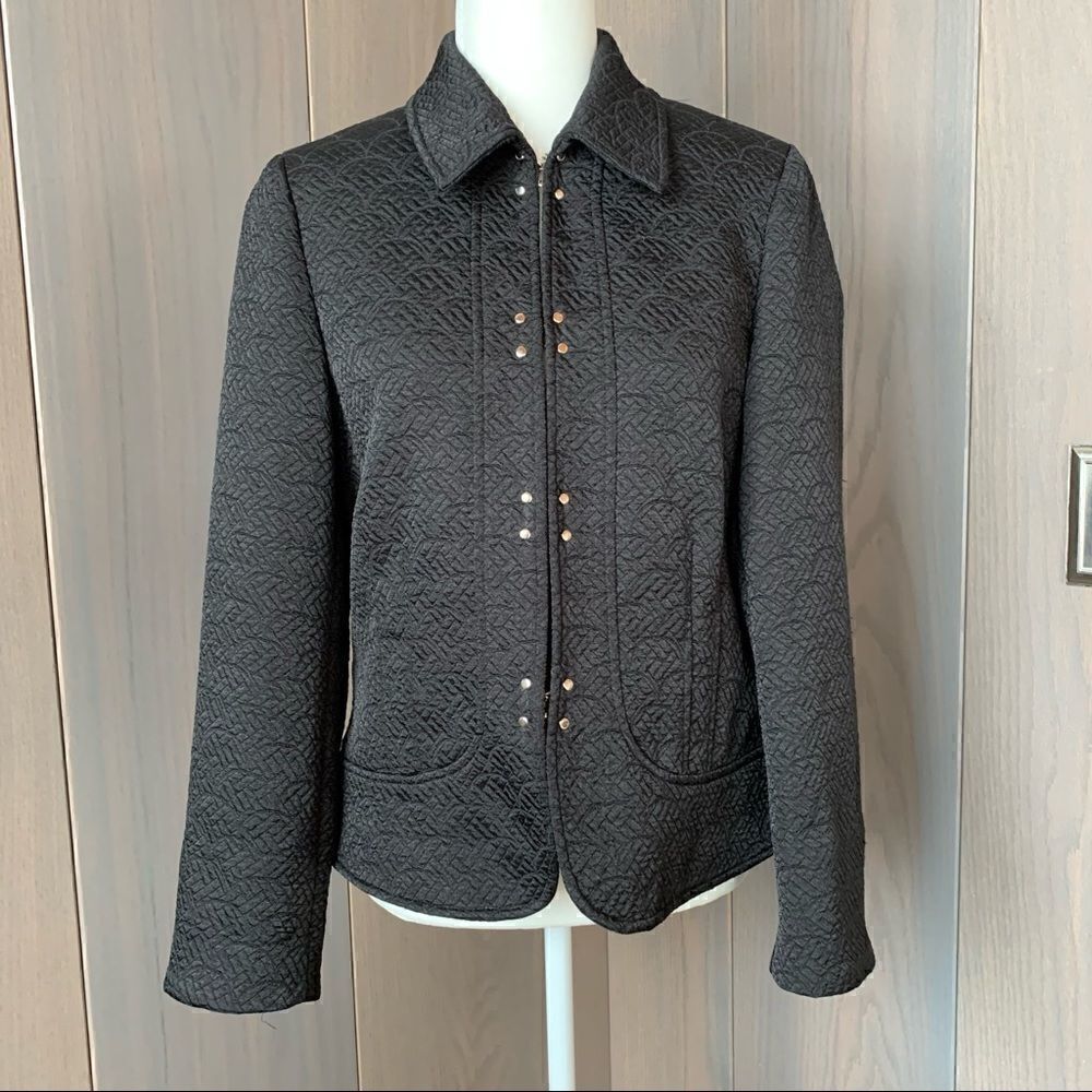 CHICO’S Blazer Jacket Black Textured Hook Front